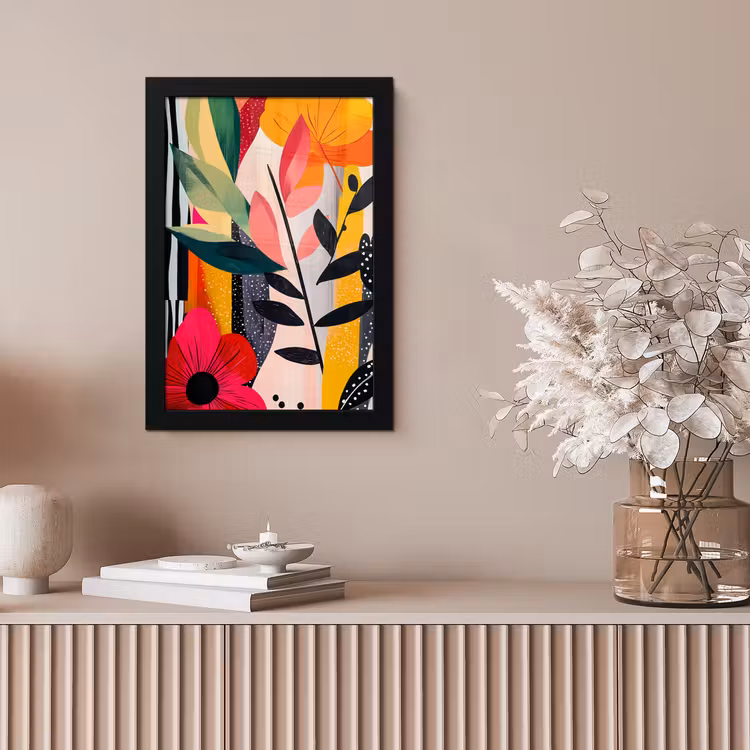 Bloemen - Bladeren - Abstract - Kleurrijk fotolijst zwart zonder passe partout klein -sfeer5