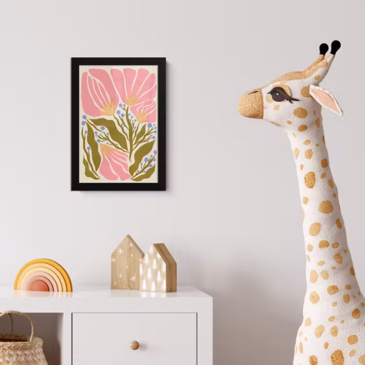 Bloemen - Bladeren - Abstract - Roze fotolijst zwart zonder passe partout klein -usfeer4_kinderkamer