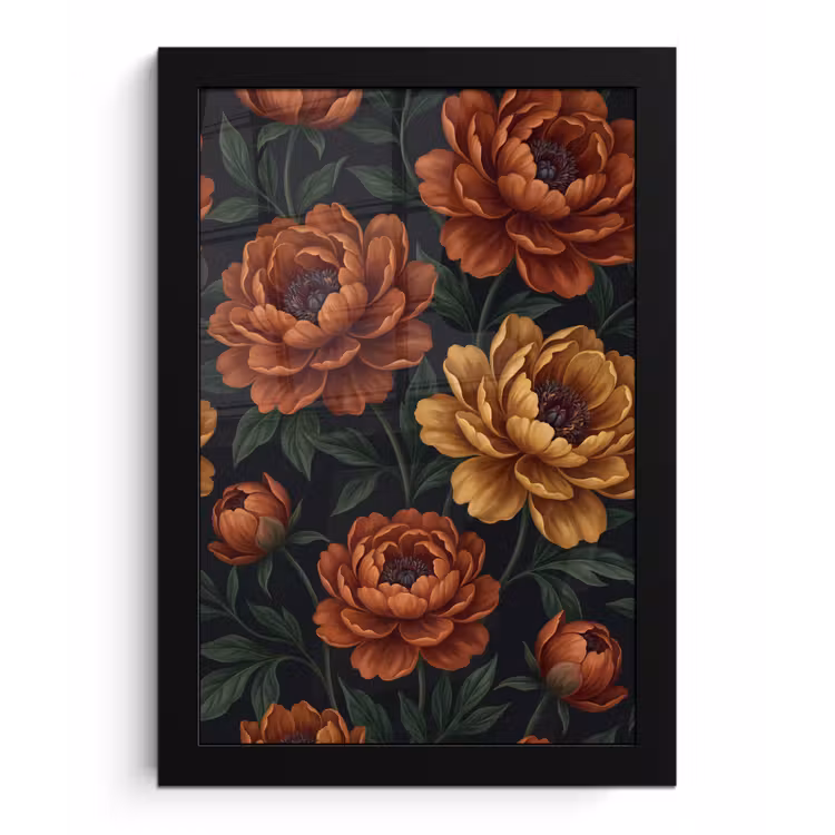Bloemen - Bladeren - Natuur - Modern - Oranje fotolijst zwart zonder passe partout klein -3d