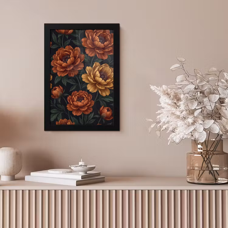 Bloemen - Bladeren - Natuur - Modern - Oranje fotolijst zwart zonder passe partout klein -sfeer5