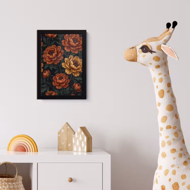 Bloemen - Bladeren - Natuur - Modern - Oranje fotolijst zwart zonder passe partout klein -usfeer4_kinderkamer
