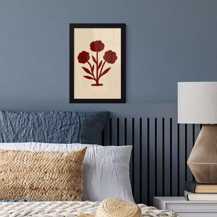Bloemen - Bladeren - Rood - Minimalistisch fotolijst zwart zonder passe partout klein -sfeer3