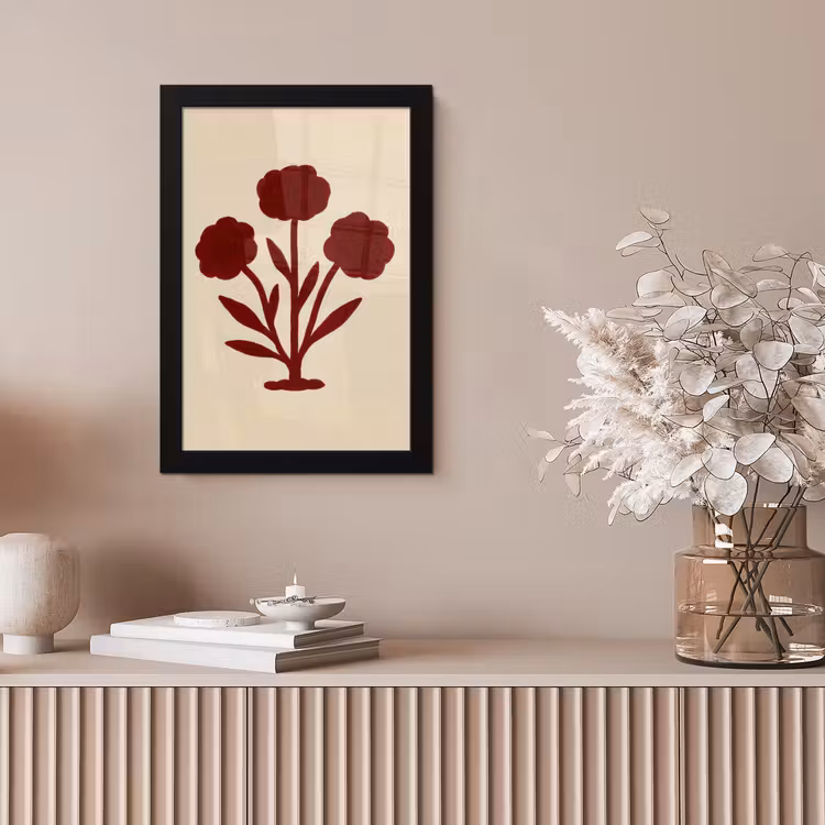 Bloemen - Bladeren - Rood - Minimalistisch fotolijst zwart zonder passe partout klein -sfeer5
