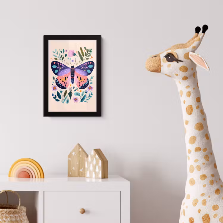 Bloemen - Bladeren - Vlinder - Kleurrijk fotolijst zwart zonder passe partout klein -usfeer4_kinderkamer