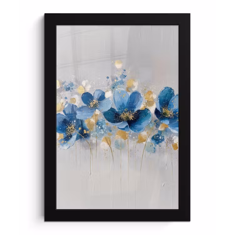 Bloemen - Blauw - Abstract fotolijst zwart zonder passe partout klein -3d