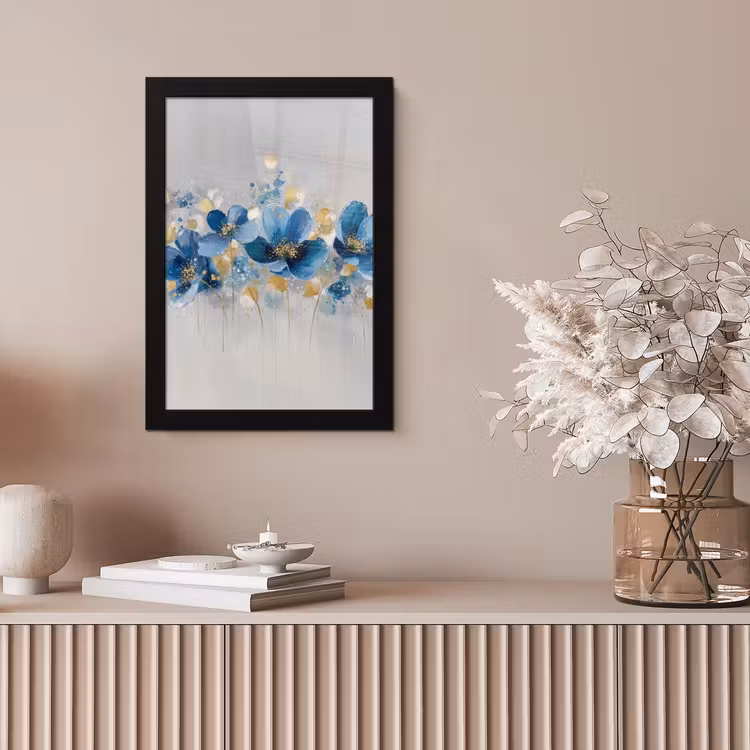 Bloemen - Blauw - Abstract fotolijst zwart zonder passe partout klein -sfeer5
