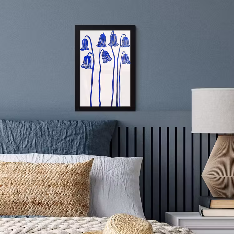Bloemen - Blauw - Lijnen - Bloemblaadjes fotolijst zwart zonder passe partout klein -sfeer3