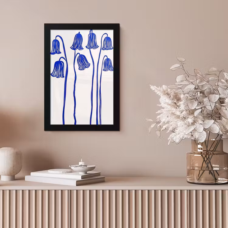 Bloemen - Blauw - Lijnen - Bloemblaadjes fotolijst zwart zonder passe partout klein -sfeer5