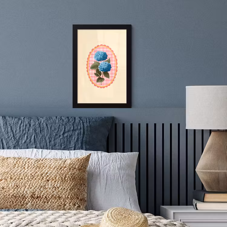 Bloemen - Blauw - Lijst - Bladeren fotolijst zwart zonder passe partout klein -sfeer3