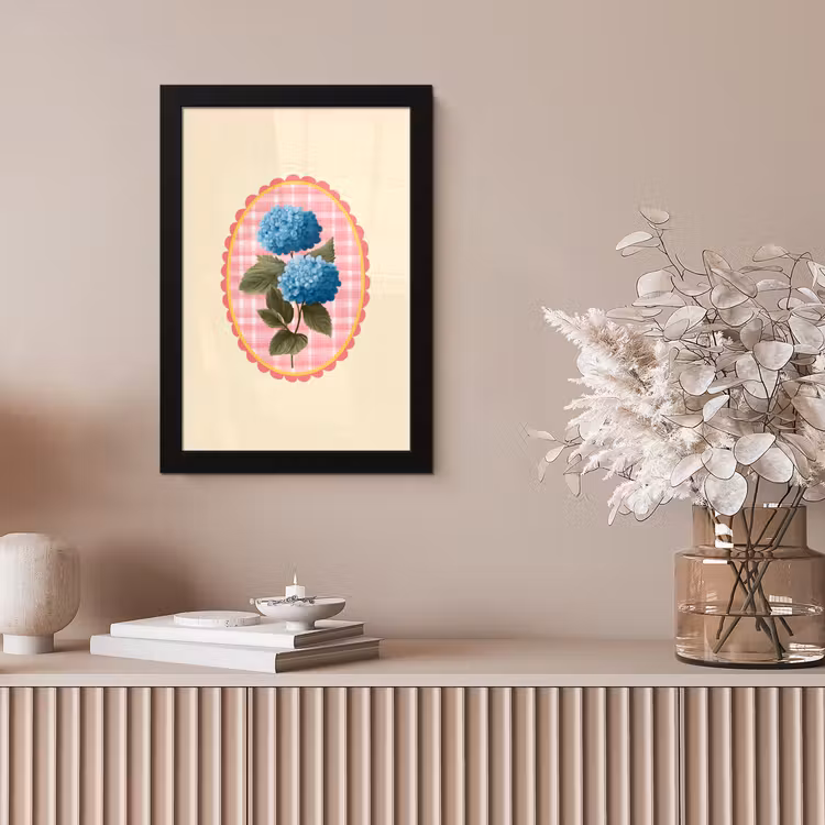 Bloemen - Blauw - Lijst - Bladeren fotolijst zwart zonder passe partout klein -sfeer5