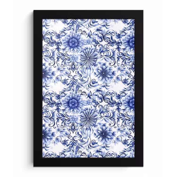 Bloemen - Blauw - Patroon - Wit fotolijst zwart zonder passe partout klein 224 -3d