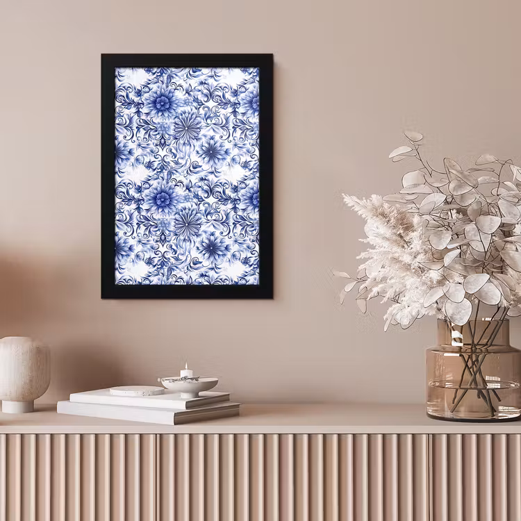 Bloemen - Blauw - Patroon - Wit fotolijst zwart zonder passe partout klein 224 -sfeer5