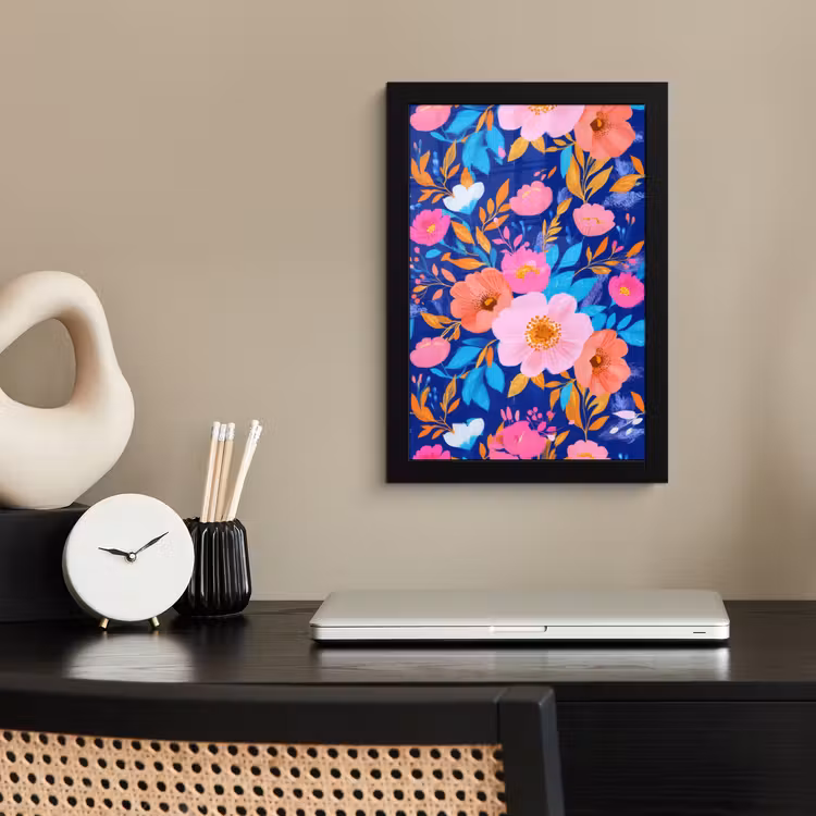 Bloemen - Blauw - Roze fotolijst zwart zonder passe partout klein -sfeer1