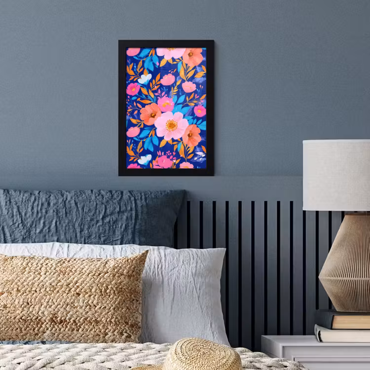 Bloemen - Blauw - Roze fotolijst zwart zonder passe partout klein -sfeer3