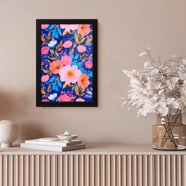 Bloemen - Blauw - Roze fotolijst zwart zonder passe partout klein -sfeer5
