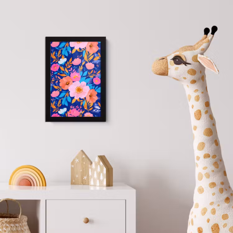 Bloemen - Blauw - Roze fotolijst zwart zonder passe partout klein -usfeer4_kinderkamer