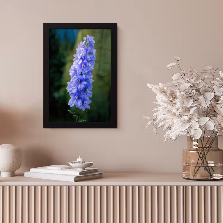 Bloemen - Blauw - Dennenboom fotolijst zwart zonder passe partout klein -sfeer5