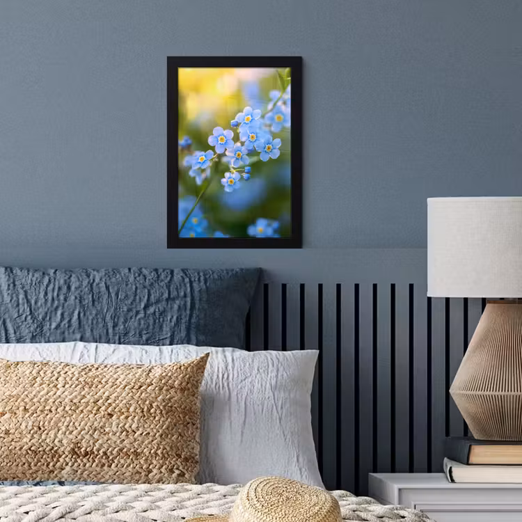 Bloemetjes - Blauw - Vergeet mij nietjes fotolijst zwart zonder passe partout klein -sfeer3