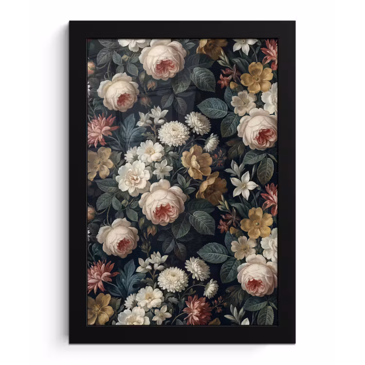 Bloemen - Boeket - Botanisch - Vintage - Donkere achtergrond fotolijst zwart zonder passe partout klein -3d