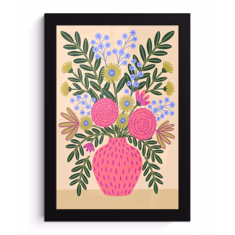 Bloemen - Boeket - Natuur - Abstract - Roze fotolijst zwart zonder passe partout klein -3d
