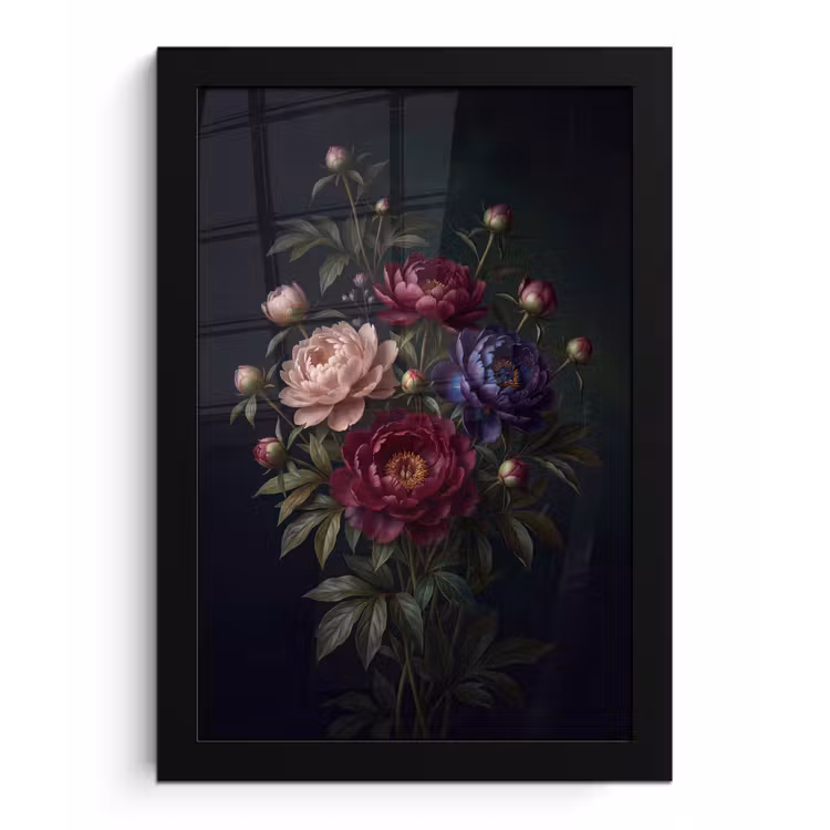 Bloemen - Boeket - Natuur - Modern - Donker fotolijst zwart zonder passe partout klein -3d