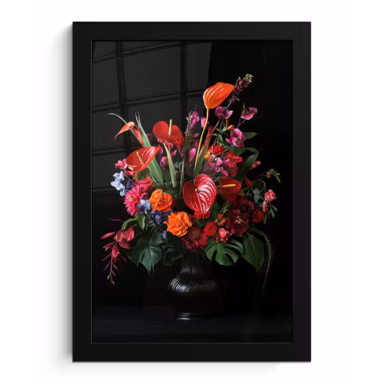 Bloemen - Boeket - Sierlijk fotolijst zwart zonder passe partout klein -3d