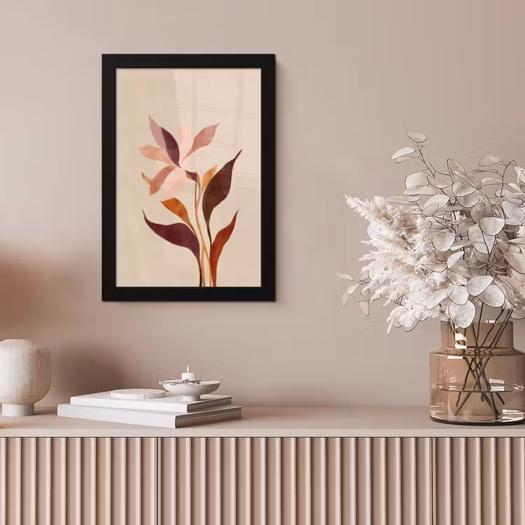 Bloemen - Blaadjes - Minimalistisch - Roze fotolijst zwart zonder passe partout klein -sfeer5