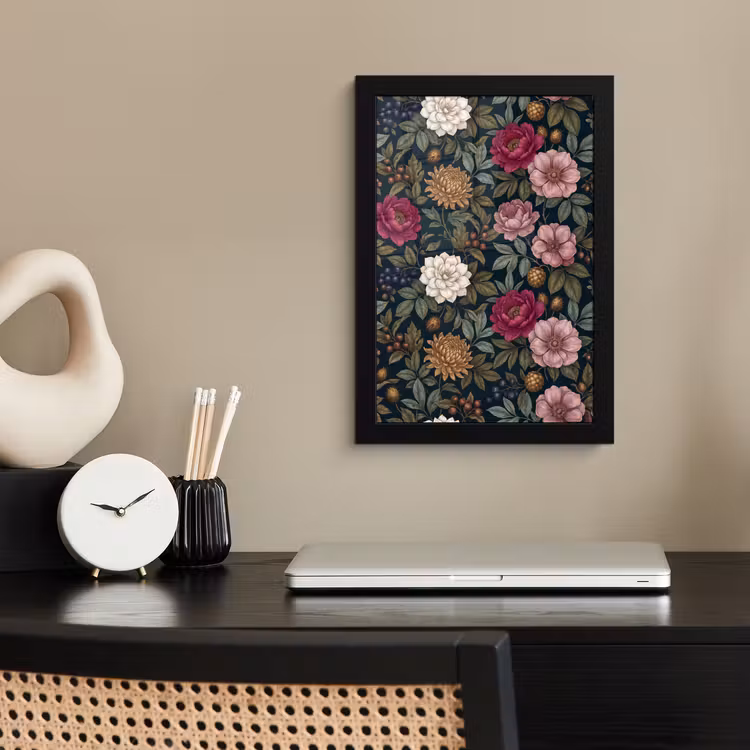 Bloemen - Botanisch - Illustratie - Donker - Vintage fotolijst zwart zonder passe partout klein -sfeer1