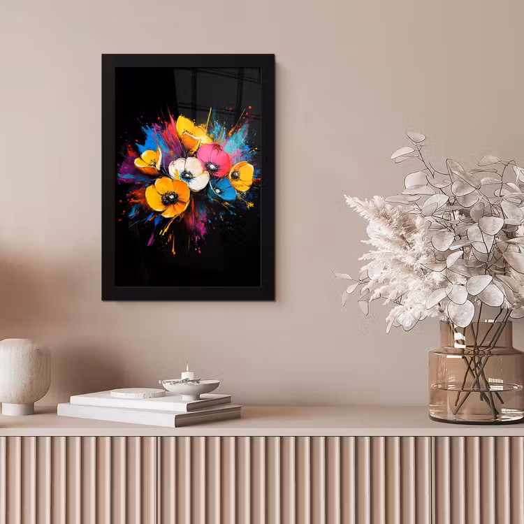 Bloemen - Kleurrijk - Graffiti - Modern - Boeket fotolijst zwart zonder passe partout klein -sfeer5