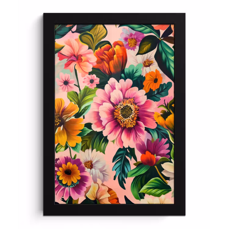 Bloemen - Kleurrijk - Roze fotolijst zwart zonder passe partout klein -3d