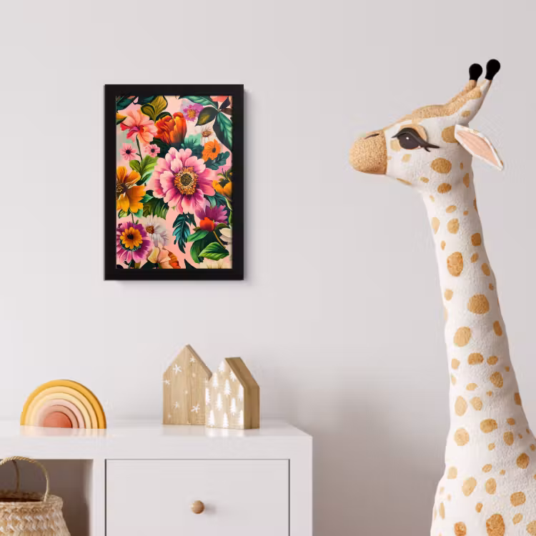 Bloemen - Kleurrijk - Roze fotolijst zwart zonder passe partout klein -usfeer4_kinderkamer