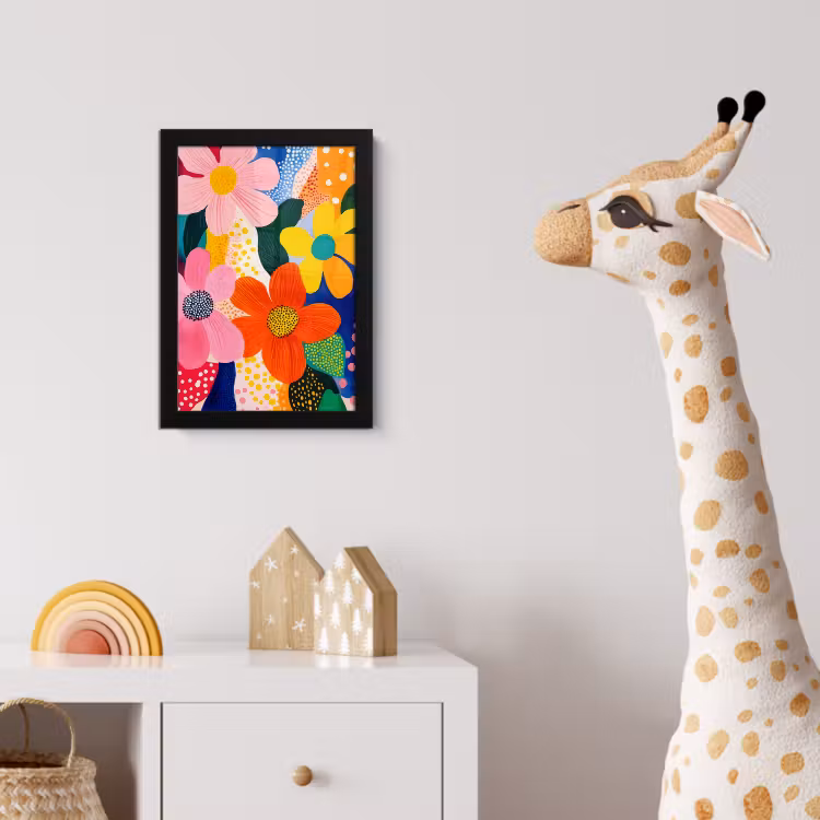 Bloemen - Kleurrijk - Stippen fotolijst zwart zonder passe partout klein -usfeer4_kinderkamer