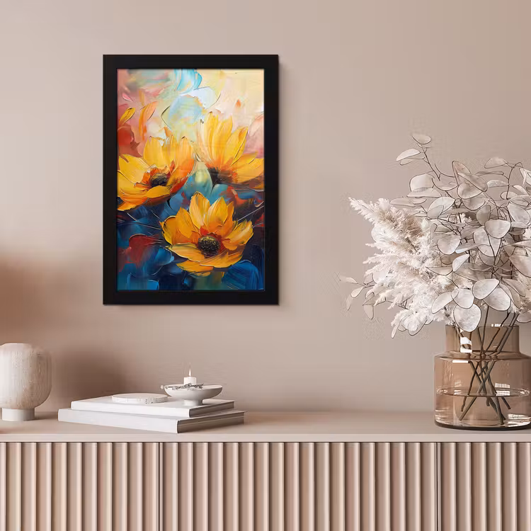 Bloemen - Dahlia - Kunst - Oranje - Watercolor fotolijst zwart zonder passe partout klein -sfeer5