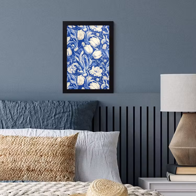 Bloemen - Delfts Blauw - Patroon - Tulp fotolijst zwart zonder passe partout klein -sfeer3