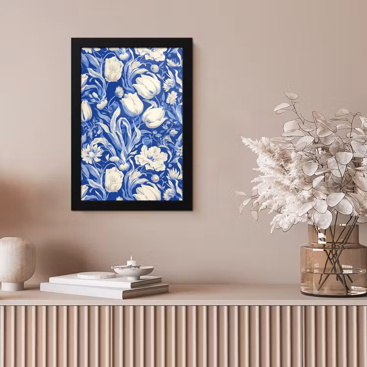 Bloemen - Delfts Blauw - Patroon - Tulp fotolijst zwart zonder passe partout klein -sfeer5