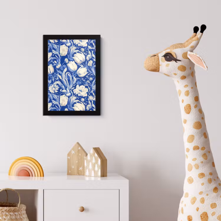 Bloemen - Delfts Blauw - Patroon - Tulp fotolijst zwart zonder passe partout klein -usfeer4_kinderkamer
