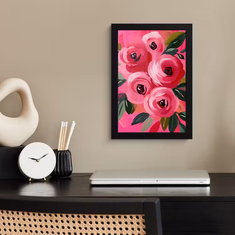 Bloemen - Verf - Roze fotolijst zwart zonder passe partout klein -sfeer1