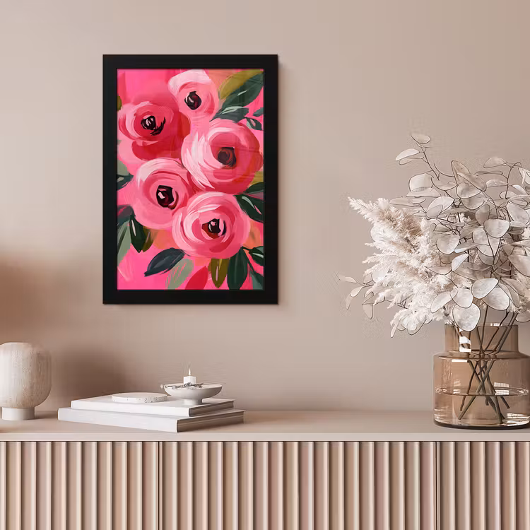 Bloemen - Verf - Roze fotolijst zwart zonder passe partout klein -sfeer5