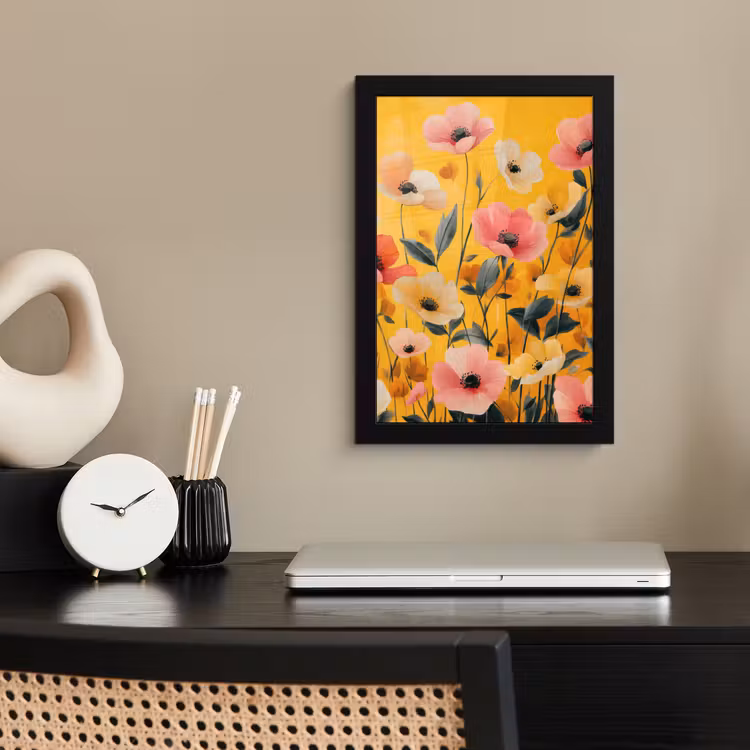Bloemen - Veld - Geel fotolijst zwart zonder passe partout klein -sfeer1