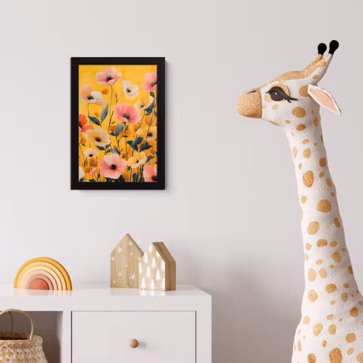Bloemen - Veld - Geel fotolijst zwart zonder passe partout klein -usfeer4_kinderkamer