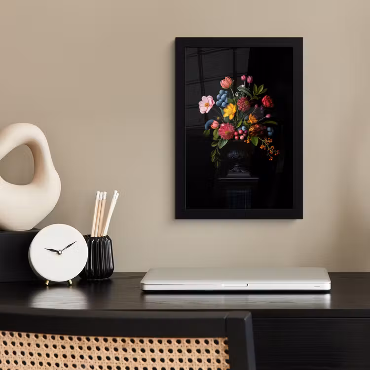 Bloemen - Vrolijk - Vaas fotolijst zwart zonder passe partout klein -sfeer1