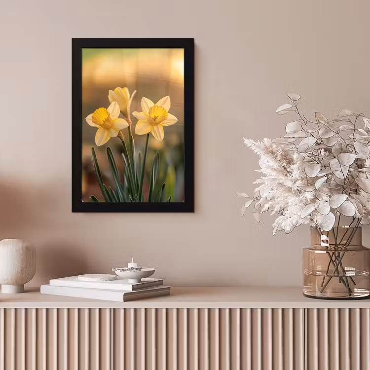 Bloemen - Geel - Wazig fotolijst zwart zonder passe partout klein -sfeer5