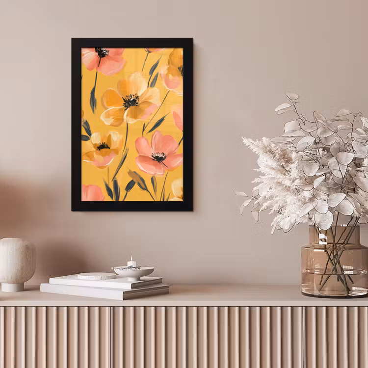 Bloemen - Geschilderd - Geel fotolijst zwart zonder passe partout klein -sfeer5