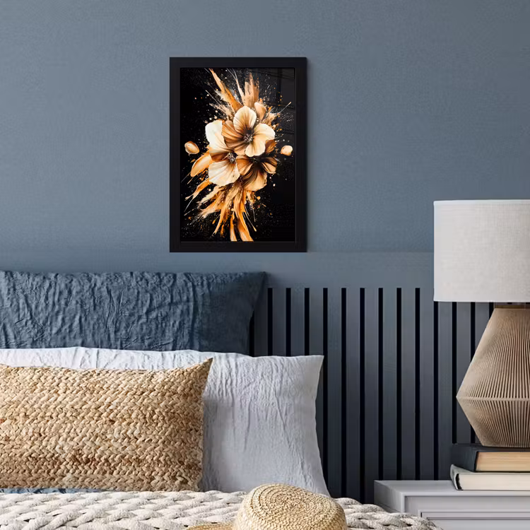 Bloemen - Goud - Graffiti - Zwart - Abstract fotolijst zwart zonder passe partout klein -sfeer3