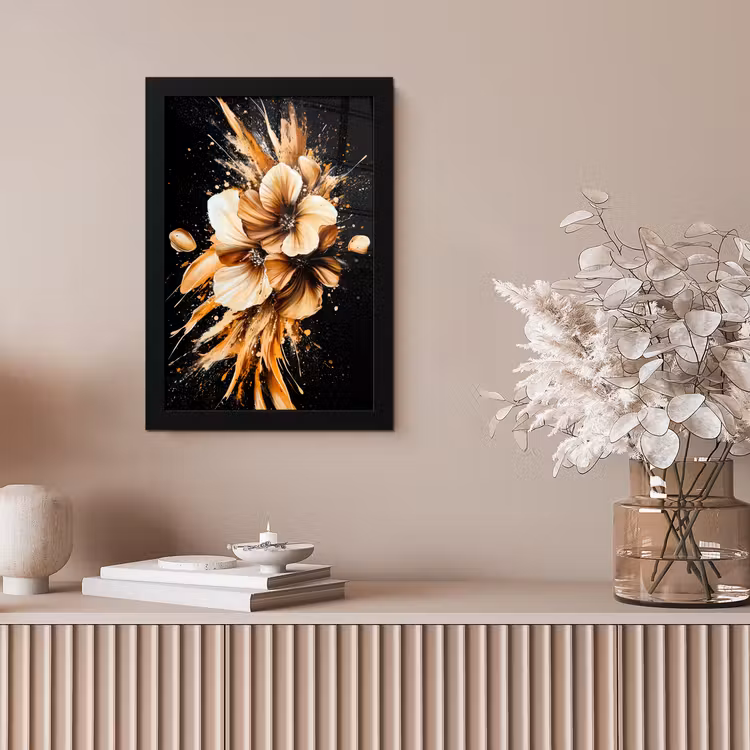 Bloemen - Goud - Graffiti - Zwart - Abstract fotolijst zwart zonder passe partout klein -sfeer5