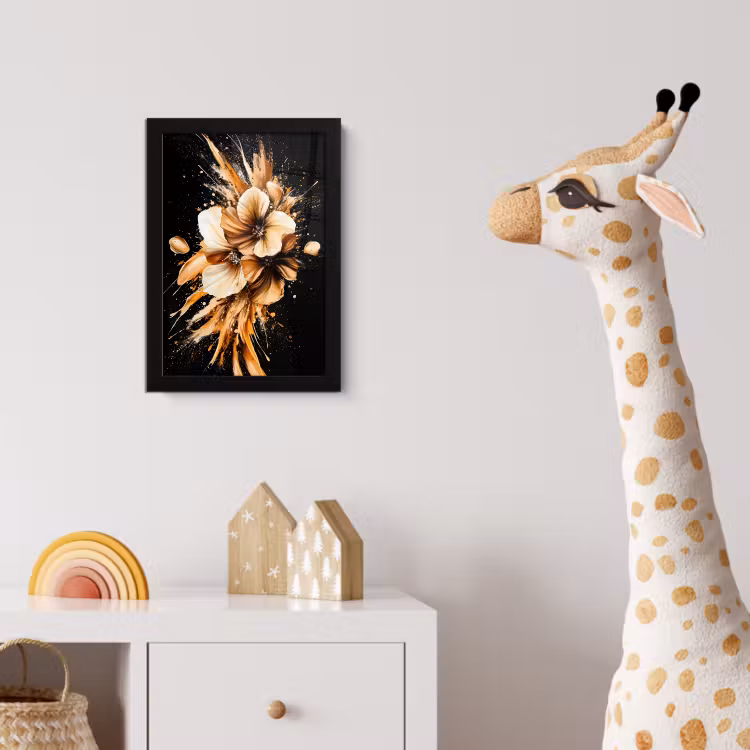 Bloemen - Goud - Graffiti - Zwart - Abstract fotolijst zwart zonder passe partout klein -usfeer4_kinderkamer