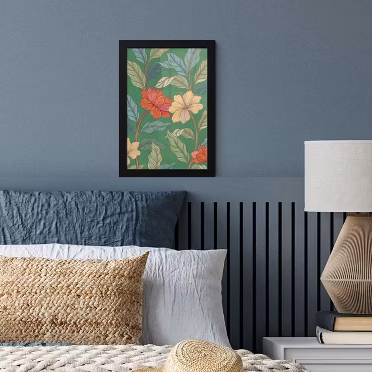 Bilder mit Rahmen - Blumen – Grün – Illustration - Bloemen - Groen - Illustratie fotolijst zwart zonder passe partout klein