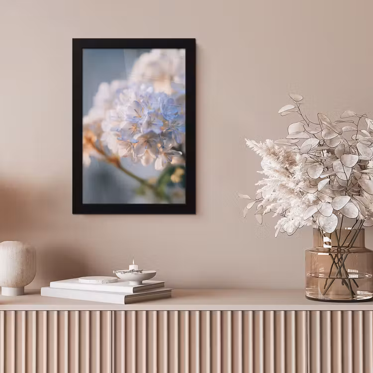 Bloemen - Lichtblauw - Wazig - Trosje fotolijst zwart zonder passe partout klein -sfeer5