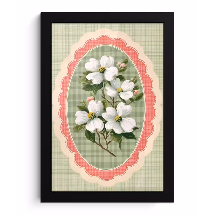 Bloemen - Illustratie - Geruit - Groen fotolijst zwart zonder passe partout klein -3d