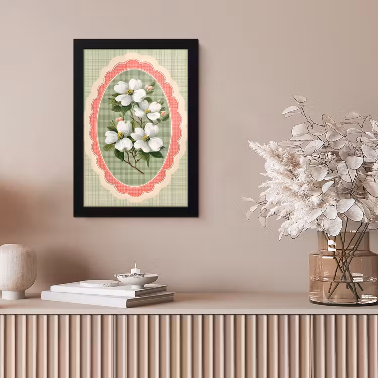 Bloemen - Illustratie - Geruit - Groen fotolijst zwart zonder passe partout klein -sfeer5
